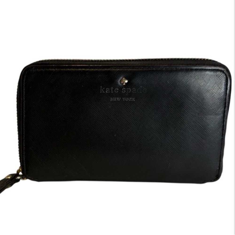 kate spade Black Zip-Around Saffiano Leather Wallet